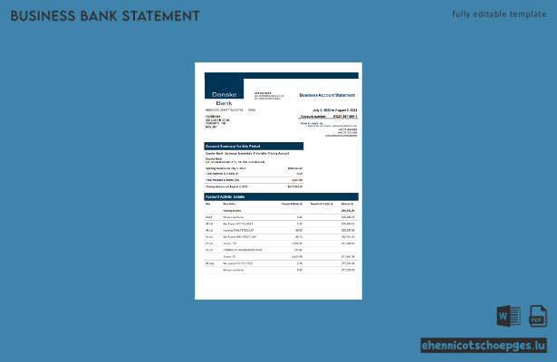 Danske Bank Unternehmensabrechnung – Beispielvorschau in Word und PDF